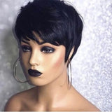 Lianfudai Short Bob Wig Human Hair Short Pixie Cut Wigs for Black Women Human Hair None Lace Front Wig with Bangs Layered Full Machine Mad