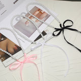 Lianfudai 2024 Accessories Fashion Imitation pearl  Beaded Clavicle Chain Long Ribbon Bow-knot Choker Short Neck jewelry