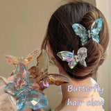 Lianfudai Women Hair Clip Butterflies Transparent Strong Claw Faux Crystal Headdress Women Hair Catch Clamp Hair Barrette Accessories