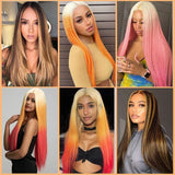 Lianfudai Long Straight Hair Wigs Blond Ginger Orange Middle Part Wig for Women Ombre Synthetic Cosplay Wig Heat Resistant Fiber Fake Hair