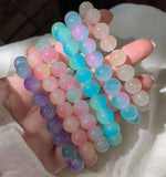 Lianfudai Natural Stone Pink Quartz Crystal Beadeds Bracelets Women Fashion Sweet Reiki Healing Energy Strand Bangles Girls Jewelry Gift