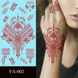 Lianfudai Maroon Henna Stickers for Hands Waterproof Temporary Henna Tattoos for Women Fake Tattoo Brown Henna Decorations Wedding