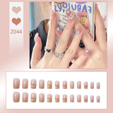 Lianfudai 24Pcs nail art fake nails French microd rilling simple Full Seamless Removable False Nail Ballerina Press On Nails Art Tips Set