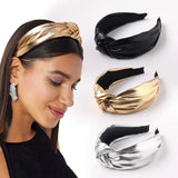 Lianfudai Pu Glossy Wide Fashion Boutique Hair Accessories Women's Retro Style Headband Knotted Holiday Wind Wide Side Hair Hoop Headwear