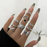 Lianfudai 21pcs/set Punk Gothic Butterfly Snake Heart Rings Set For Women Men Vintage Silver Plated Geometric Finger Rings Party Jewelry