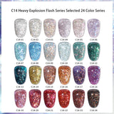 Lianfudai 24 Colors High Density Glitter Nail Gel Polish Explosive Flash Nail Art Gel Varnish Sparkling UV Soak Off Gel Lacquer