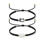 Lianfudai Y2K Natural Moonstone Obsidian Bracelet For Women Simple Handmade Cute Black White Cat Couple Bracelet Jewelry Party Accessories