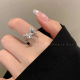 Lianfudai Kpop Y2K Cute Goth Bowknot Ring Punk Vintage Heart Irregular Geometry Rings For Women Girls Grunge 2000s EMO Jewelry Accessories