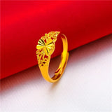 Lianfudai Ethiopia Dubai Flower Gold Color Arab Rings Resizable For Women Wedding Jewelry African Party Gift Nigerian Jewellery