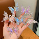 Lianfudai 2pcs New Moving Butterfly Bright Diamond Hairpins Heart Wing Elegant Metal Hair Clips Children Antique Party Hair Accessories