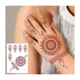 Lianfudai Red-brown Henna Tattoo Stickers Temporary Tattoos for Women Mandala Mehndi Stickers for Hand Women's Body Protection Fake Tattoo