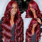 Lianfudai Burgundy 99J Body Wave 13x6 Hd Lace Frontal Human Hair Wig Transparent Lace Front Wigs For Women Brazilian Red Colored Remy Wig