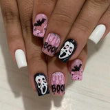 Lianfudai current nail trends 2023  24Pcs Almond False Nails Halloween Press on Fake Nails with Skull Head Spider Web Ghost Design Ballet Full Cover Nail Tips