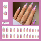 Lianfudai 24Pcs/Set Fake Nails With Glue Full Cover Nail Tips Press On Med Nails DIY Manicure Oval Head False Nails Pink Almond Artificial