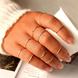 Lianfudai Bohemian Cross Wide Rings Set For Women Girls Simple Chain Finger Tail Rings New Bijoux Jewelry Gifts Ring Female