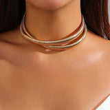 Lianfudai Vintage Metal Cross Striped Double Layer Choker Necklace Women Punk Gold Color Thick Collar Necklaces Party Jewelry