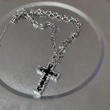 Lianfudai New Pink Cross Necklaces for Women Y2k Fashion Gothic Couple Jewelry Metal Chains Chokers Pendant Necklace Party Jewelry Gifts