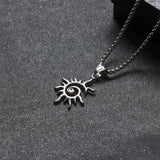 Lianfudai Creative Sun Flame Pendant Necklace Punk Hip Hop Retro Hipster Men's Hollowed Out Stainless Steel Necklace Jewelry Gift