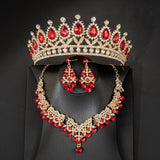 Lianfudai New Luxury Elegant Crystal Water Drop Bridal Jewelry Set Rhinestone Tiara Crown Necklace Earring Set Bridal Wedding Jewelry Set