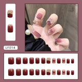 Lianfudai 24Pcs/Box Sweet Short Round/Square Head False Nail Art Full Cover Detachable Artificial Fake Nails Ballerina Press on Nails Tips