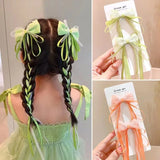 Lianfudai New Fashion Kids Bow Strap Hairpin Baby Weaving Headwear Long Beauty Girls Hairpins Fashion Children's Hair Accessories