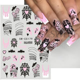 Lianfudai Pink Pumpkin Halloween Nail Stickers Ghost Star Mummy Love Heart Spider Web Scorpion Blood Drops DIY Winter Manicure Decoration