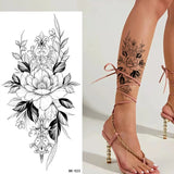 Lianfudai Sketch Flowers Sketch Tattoo Rose Blossoms Black and White Flowers Temporary Tattoos Sticker size: