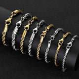 Lianfudai Hip Hop Stainless Steel Twist Chain Men Bracelet Retro Gold Color Fashion Bracelet For Women Trendy Jewelry Accessories