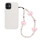 Lianfudai Korean Fashion Pink Bowknot Phone Charm Imitation Pearl Beaded Chain for Phone Case Cute Mobile Straps Y2K Accessories Wholesale