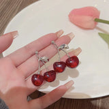 Lianfudai New Fashion Trend Unique Design Elegant Delicate Red Cherry Stud Earrings For Women Jewelry Wedding Party Premium Gifts