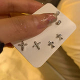 Lianfudai 6Pcs/set Silver Color Rhinestone Cross Stud Earrings For Women Fashion Punk Earring Sets Trendy Jewelry Gifts