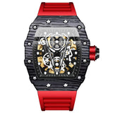 Lianfudai Fully Automatic Hollow Mechanical Watch Fashion Sports Men Watches Silicone Strap Waterproof Male Clock Wristwatches Gift