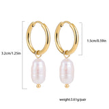 Lianfudai Eardrop Pearl Small Hoop Earrings for Women Gold Color Stainless Steel Circle Huggies Hoops Ear Buckle Jewelry