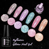 Lianfudai  Sparkling Rose Pink Reflective Glitter Gel Nail Polish 7ML Nail Gel Manicure Semi Permanent UV LED Varnish Nail Art