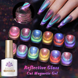 Lianfudai 10ml Double Light Reflective Glass Cat Magnetic Gel Sparkling Rainbow Color Gel Nail Polish Varnis Semi Permanent