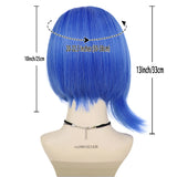 Lianfudai Synthetic Hair Short Sadness Wig Cosplay Straight Blue Wig for Kid with Glasses Inside Out Costume Halloween Fake Wigs for Women