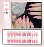 Lianfudai 24Pcs French With Drill Short Fake Nails Press On Nail Tips Artificial Full Cover Cute Bow Wearing False Nails Art Free Shipping