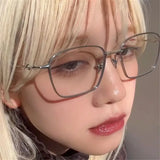 Lianfudai New Fashion Eyeglasses Frames For Women Men Silver Rectangle Glasses Anti Blue Light Small Square Sunglasses With Metal Frame