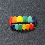 Lianfudai Exaggerated Colorful Drop Oil 6/6 Rainbow Teeth Grillz Fangs Hip Hop Cosplay Tooth Caps Decor For Women Men Jewelry