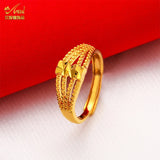 Lianfudai Ethiopia Dubai Flower Gold Color Arab Rings Resizable For Women Wedding Jewelry African Party Gift Nigerian Jewellery