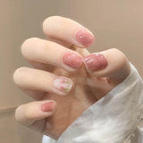 Lianfudai 24P Cute Childlike Rainbow Nail Art Full Cover Artificial Fake Nails Wearing Reusable False Nails Ballerina Press on Nail Art