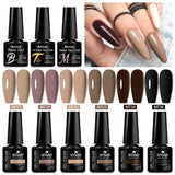 Lianfudai 6Pcs/Set Nude Color Gel Nail Polish Set Kit Spring 6 Colors UV LED Nail Art Gel Vernis Semi Permanent Base Top Coat