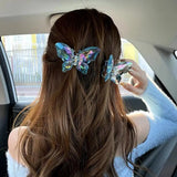 Lianfudai Women Hair Clip Butterflies Transparent Strong Claw Faux Crystal Headdress Women Hair Catch Clamp Hair Barrette Accessories