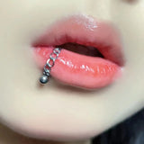 Lianfudai Chain Lip Ring One Nail Dual Use Ins Men Women Titanium Steel Round Ball Pointed Conical Punk Labret Nail Piercing Wholesale