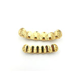 Lianfudai Gold Plated Iced Out CZ Teeth Grillz For Unisex Bling Full Zircon Pave Top&Bottom Grills Set Punk Hip Hop Dental Jewelry