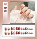 Lianfudai 24Pcs/Box Sweet Short Round/Square Head False Nail Art Full Cover Detachable Artificial Fake Nails Ballerina Press on Nails Tips