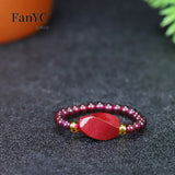 Lianfudai Natural Vermilion Garnet Beaded Rose Ring Purple Gold Sand Love Buddha Head Ring Fashion Jewelry Gift for Women