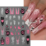 Lianfudai 1Pc Pink Spider Web French Halloween Nail Stickers Glitter Cute Ghost Pattern Nail Sliders Y2K Stickers Halloween DIY Nail Decor