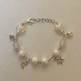 Lianfudai Glass bead white pearl bracelet grunge femmes y2k fairy heart bracelet