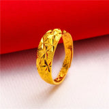 Lianfudai Ethiopia Dubai Flower Gold Color Arab Rings Resizable For Women Wedding Jewelry African Party Gift Nigerian Jewellery